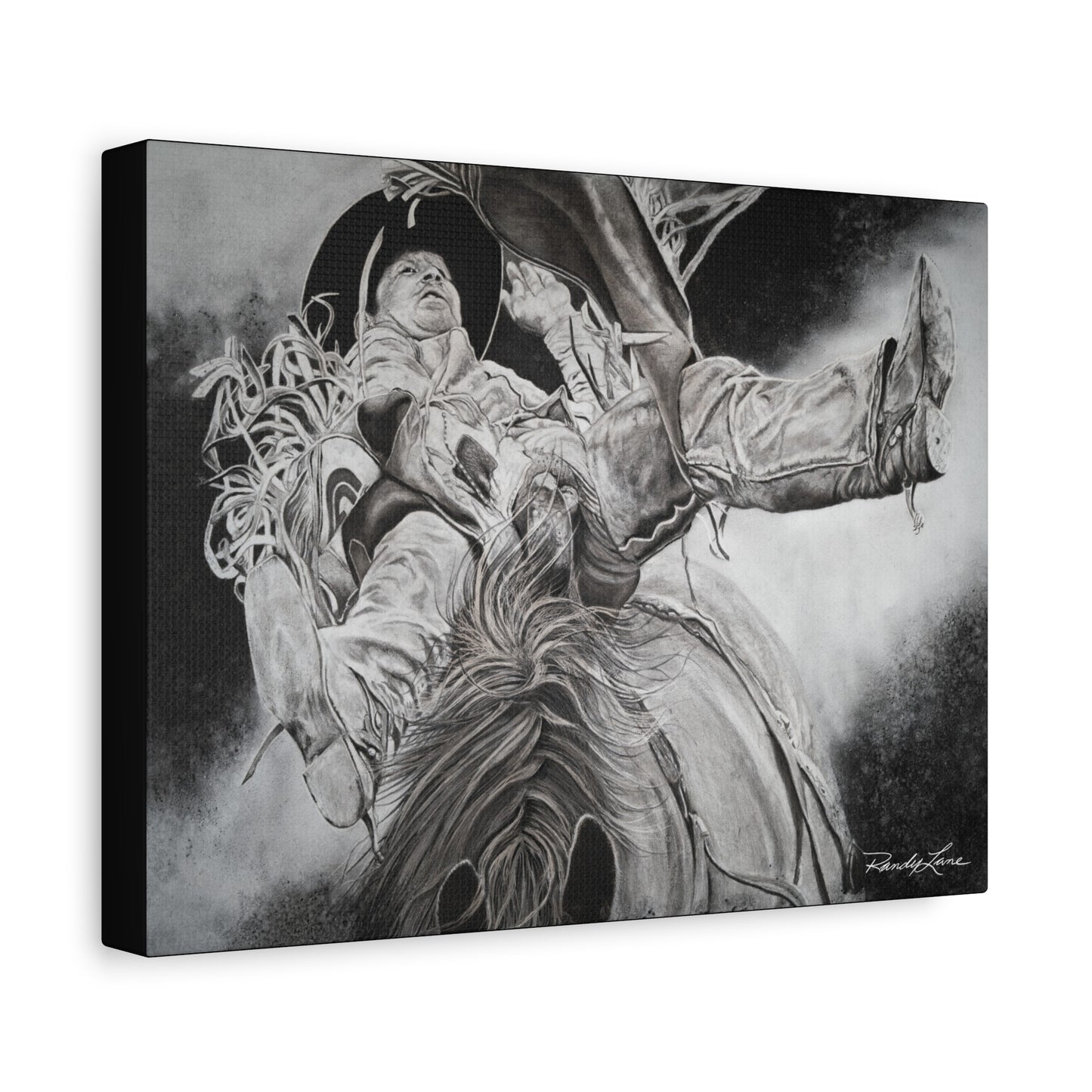 Battle Tested, Rodeo Bareback Rider Painting, Stretched Matte Canvas Print