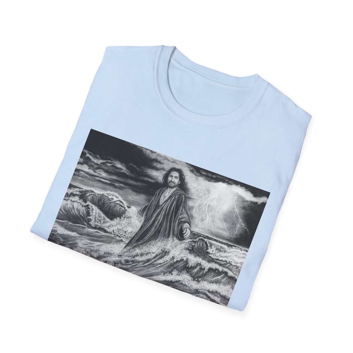 View from the Boat, Jesus Walking on Water Painting T-Shirt — Spiritual Christian Faith Tee