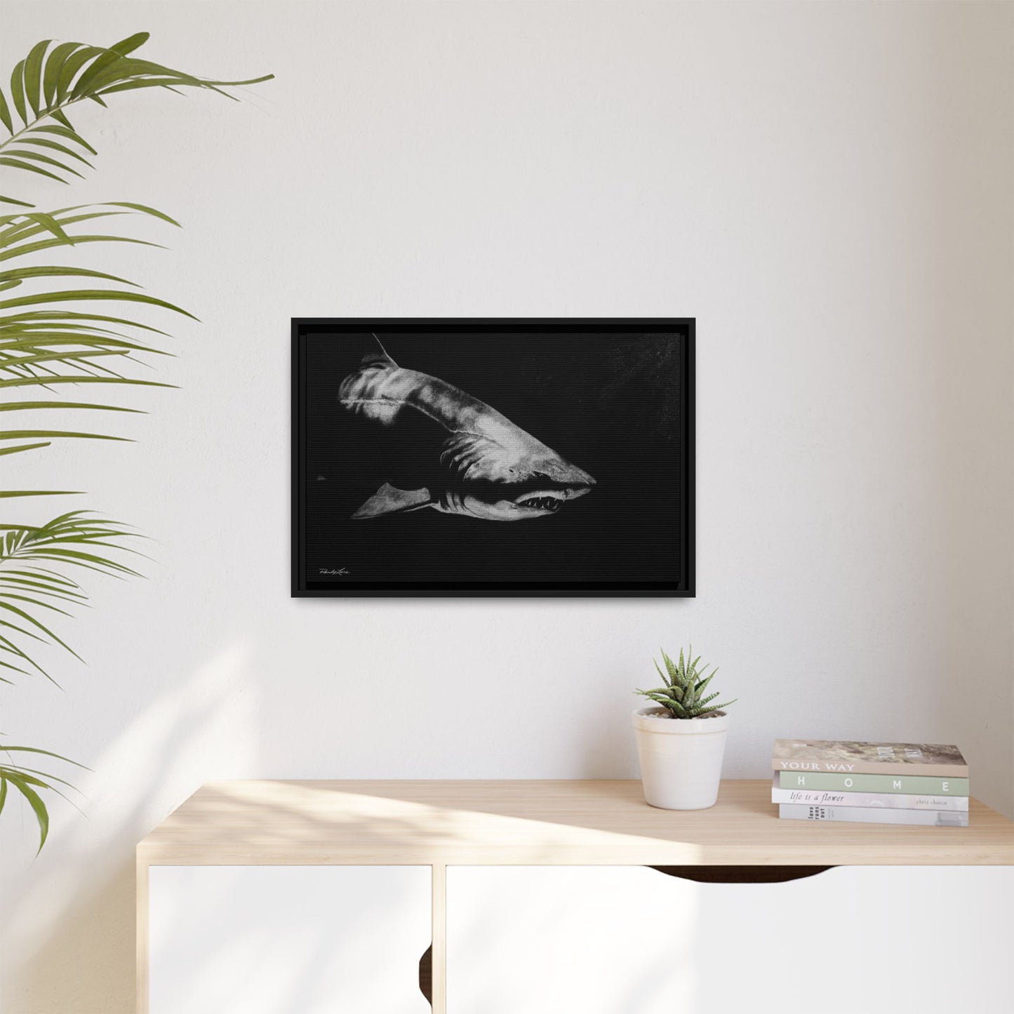 Below, Framed Shark Fine Art Print, Matte Canvas Wall Decor