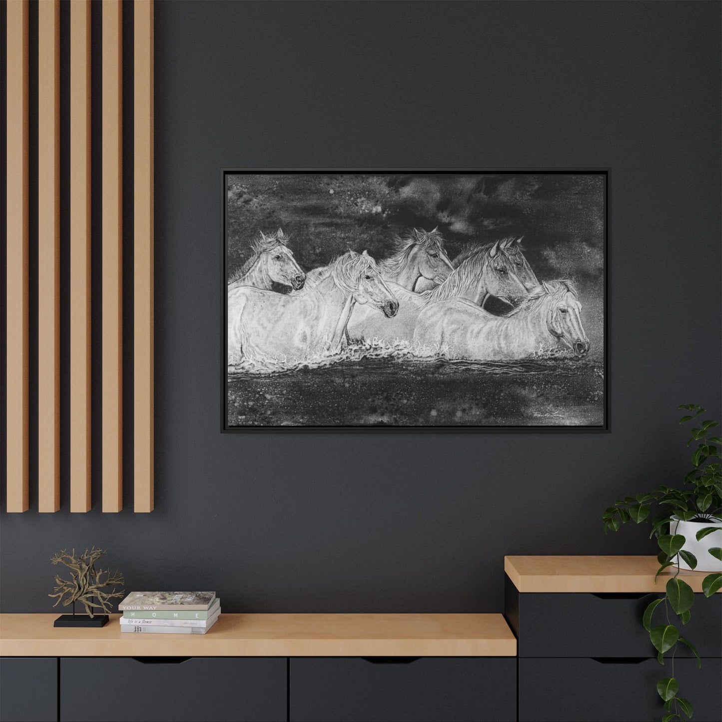 Night Swim, Framed Horse Canvas Art