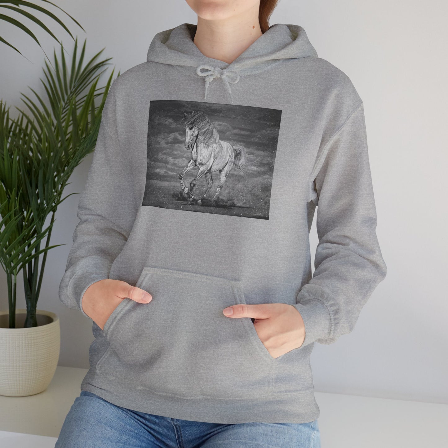 Equine Elegance. Prancing Horse Print Hooded Sweatshirt