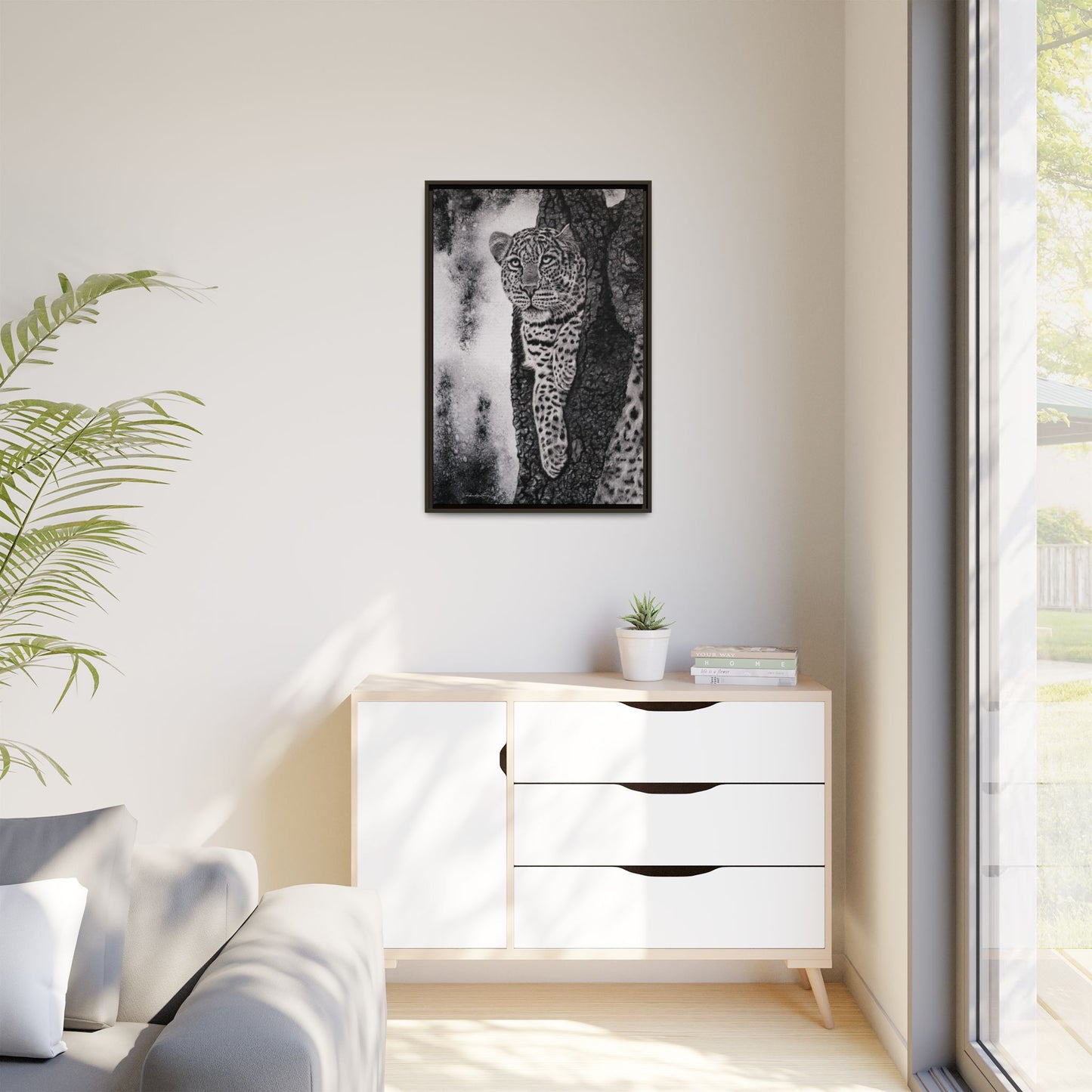 Tree Hugger, Leopard Framed Matte Canvas Wall Art