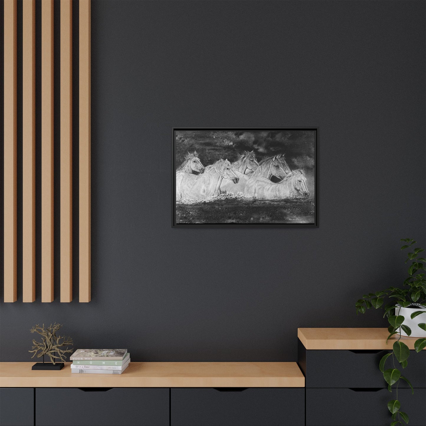 Night Swim, Framed Horse Canvas Art