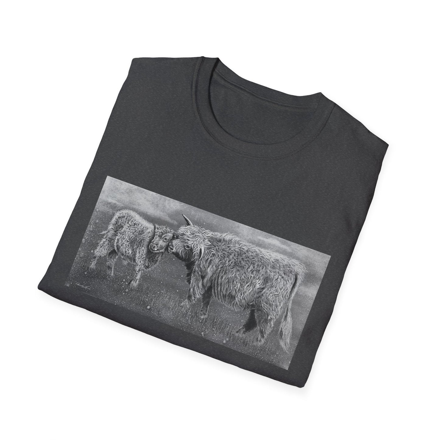 Highland Love, Highland Cow Print Unisex Softstyle T-Shirt