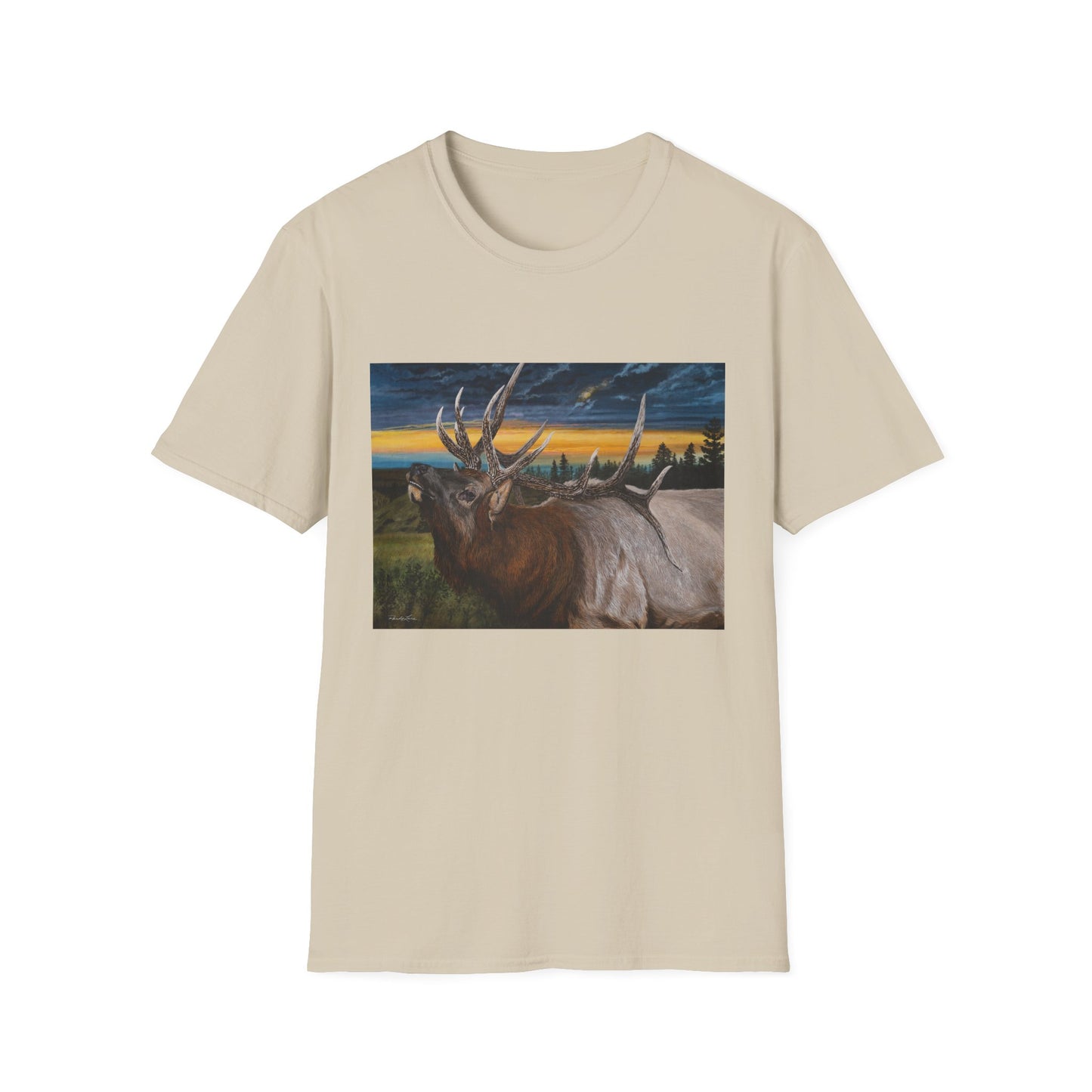 Sunset Serenade,  Elk Graphic Unisex soft T-Shirt