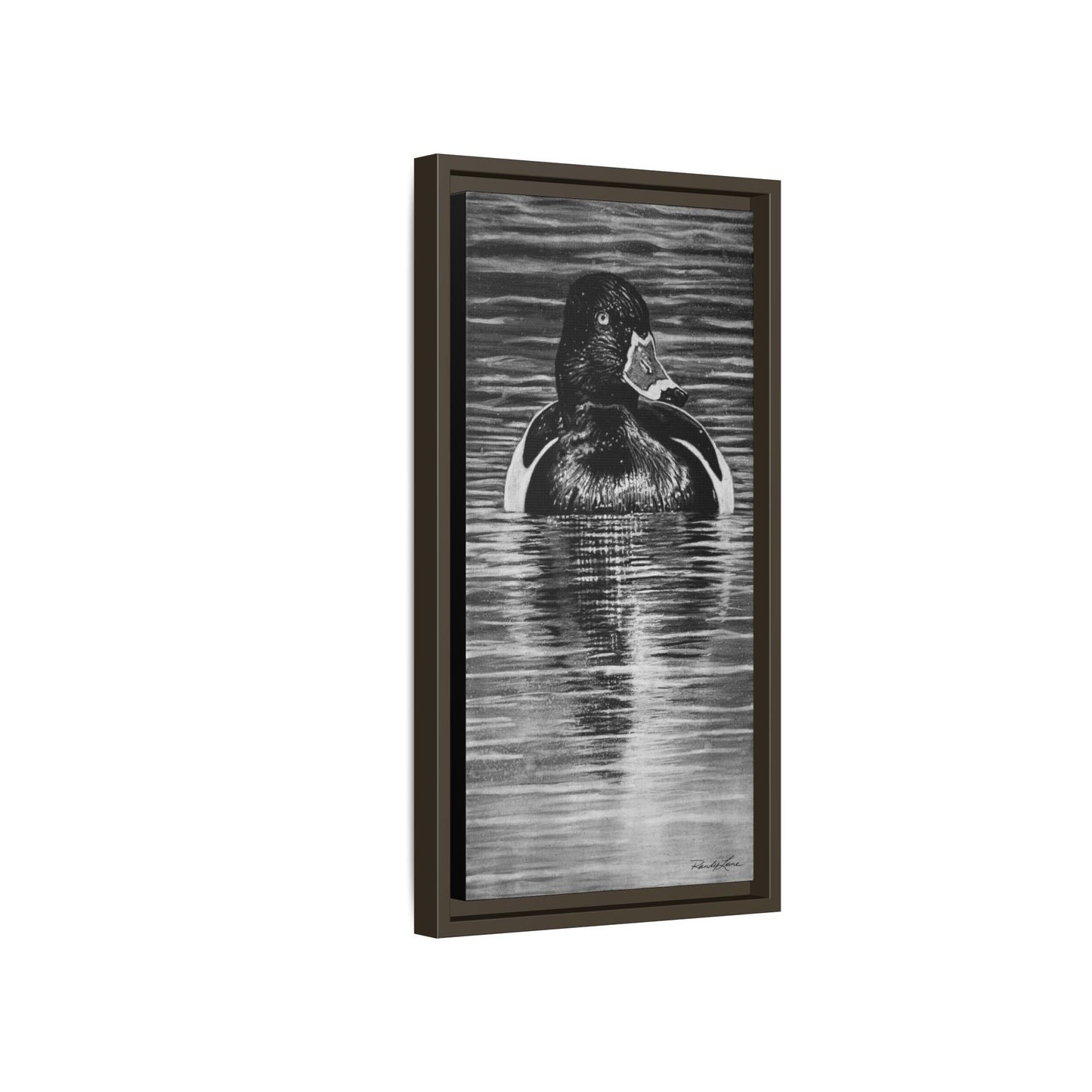 Reflection, Ring necked Duck Painting, Framed Stretched Matte Canvas