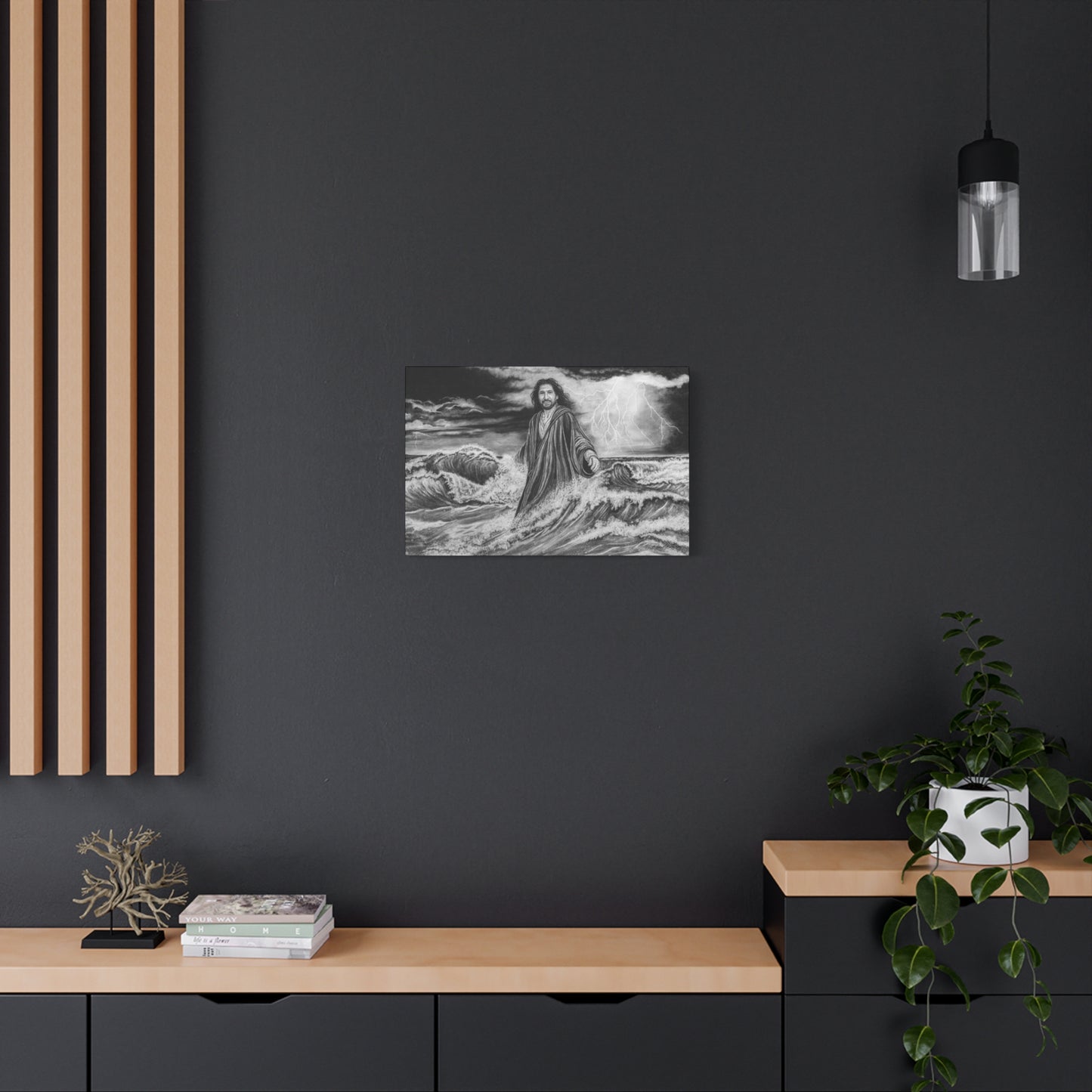 View from the Boat, Jesus Walking on Water Painting, Matte Stretched Canvas Wall Art