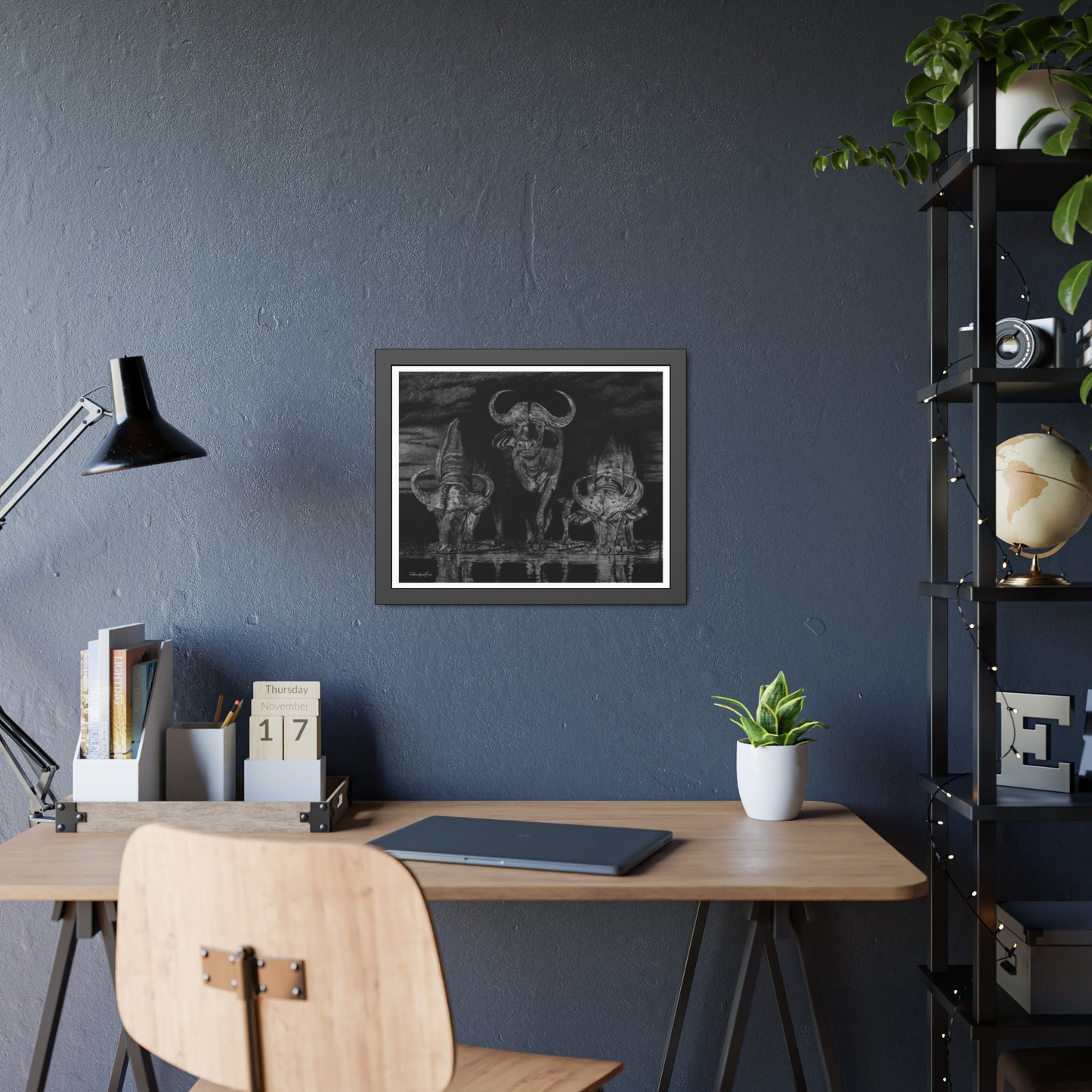 The Waterhole, Cape Buffalo Framed Fine Art Print