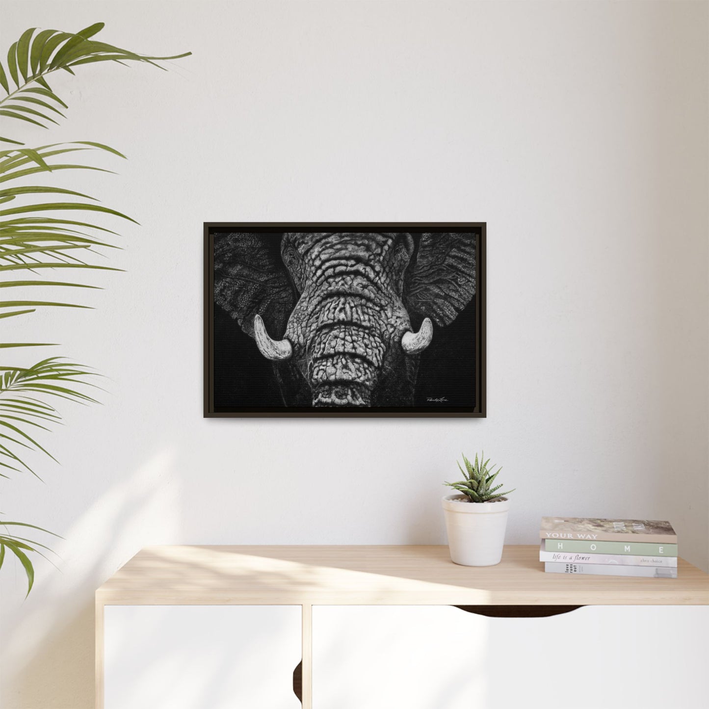 Ebony and Ivory, Elephant Portrait Framed Canvas Wall Art