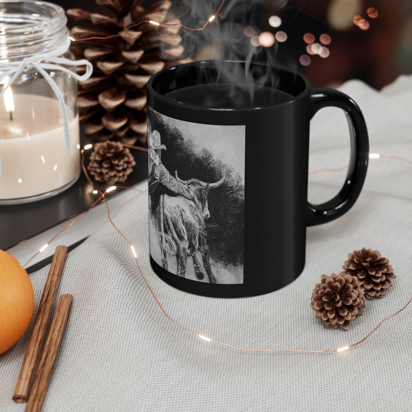Contact. Cowboy Bulldogger Rodeo Art Black Mug - 11oz & 15oz