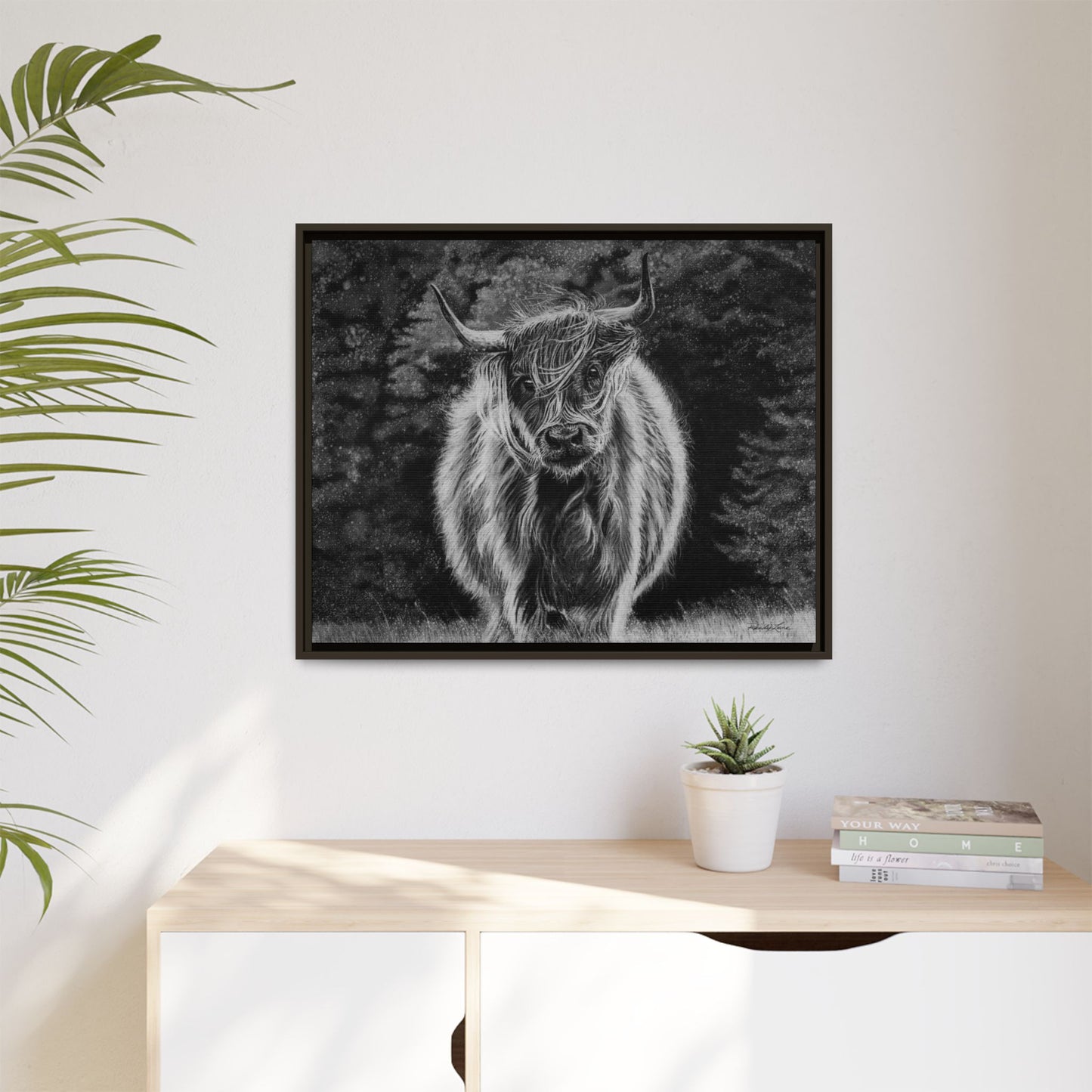 Ragamuffin. Highland Cow Framed Stretched Matte Canvas Print