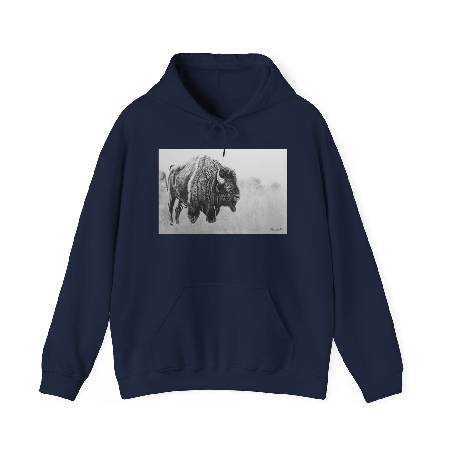 Prairie Bison, Bison Painting Hoodie — Black & White Rustic Buffalo Image Sweatshirt
