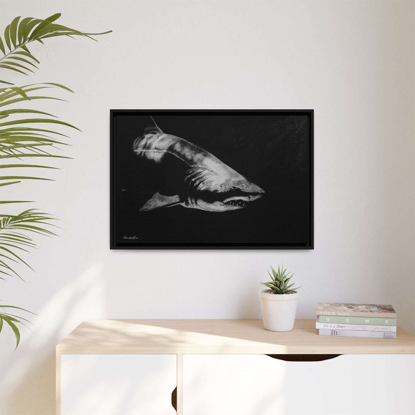 Below, Framed Shark Fine Art Print, Matte Canvas Wall Decor