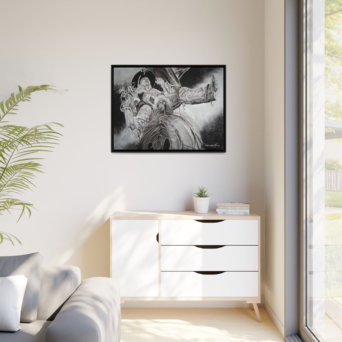 Battle Tested, Rodeo Bareback Rider Painting, Framed Matte Canvas Print