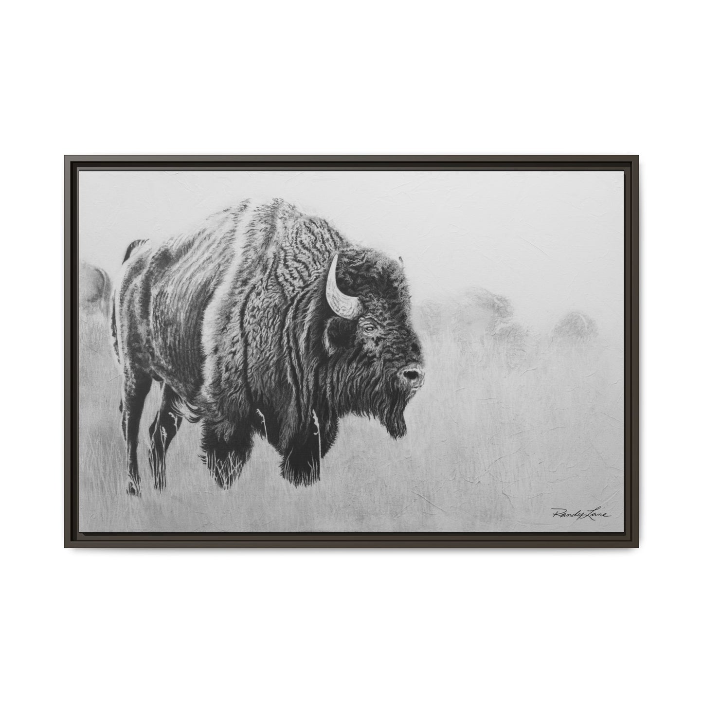 Prairie Bison, Bison Painting Framed Matte Canvas Print — Black & White Wildlife Wall Art