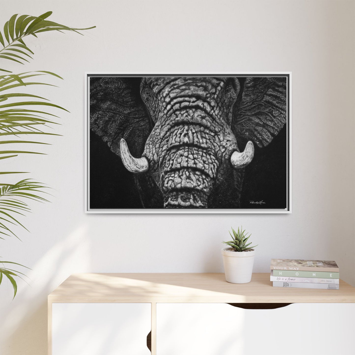 Ebony and Ivory, Elephant Portrait Framed Canvas Wall Art