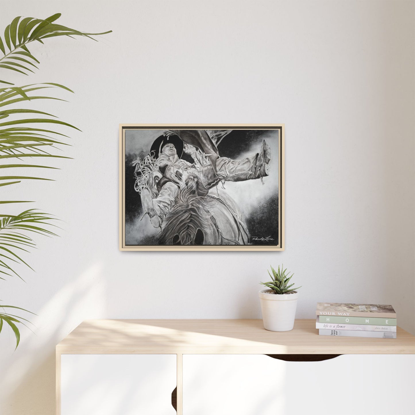 Battle Tested, Rodeo Bareback Rider Painting, Framed Matte Canvas Print