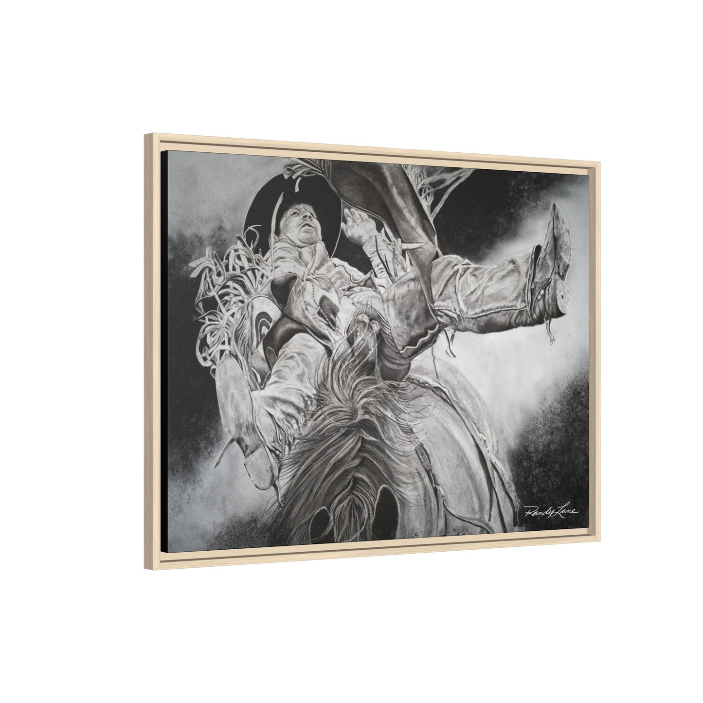 Battle Tested, Rodeo Bareback Rider Painting, Framed Matte Canvas Print