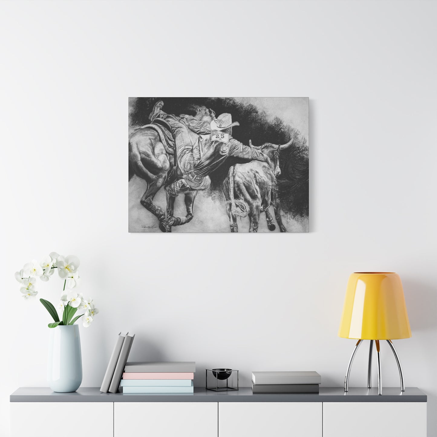 Contact. Cowboy Bulldogger Rodeo Art Stretched Canvas Print