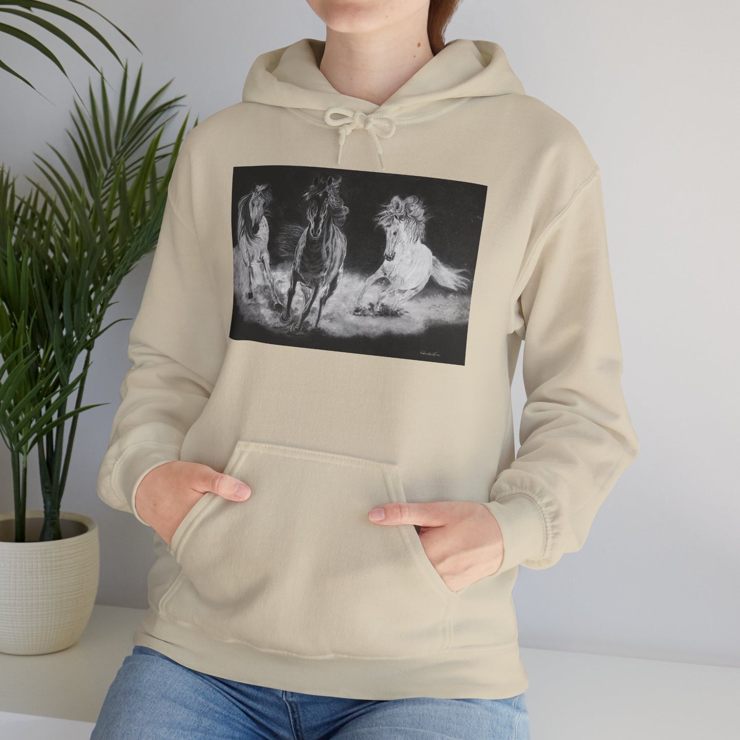 Midnight Run. Horse Cozy Unisex Hooded Pullover
