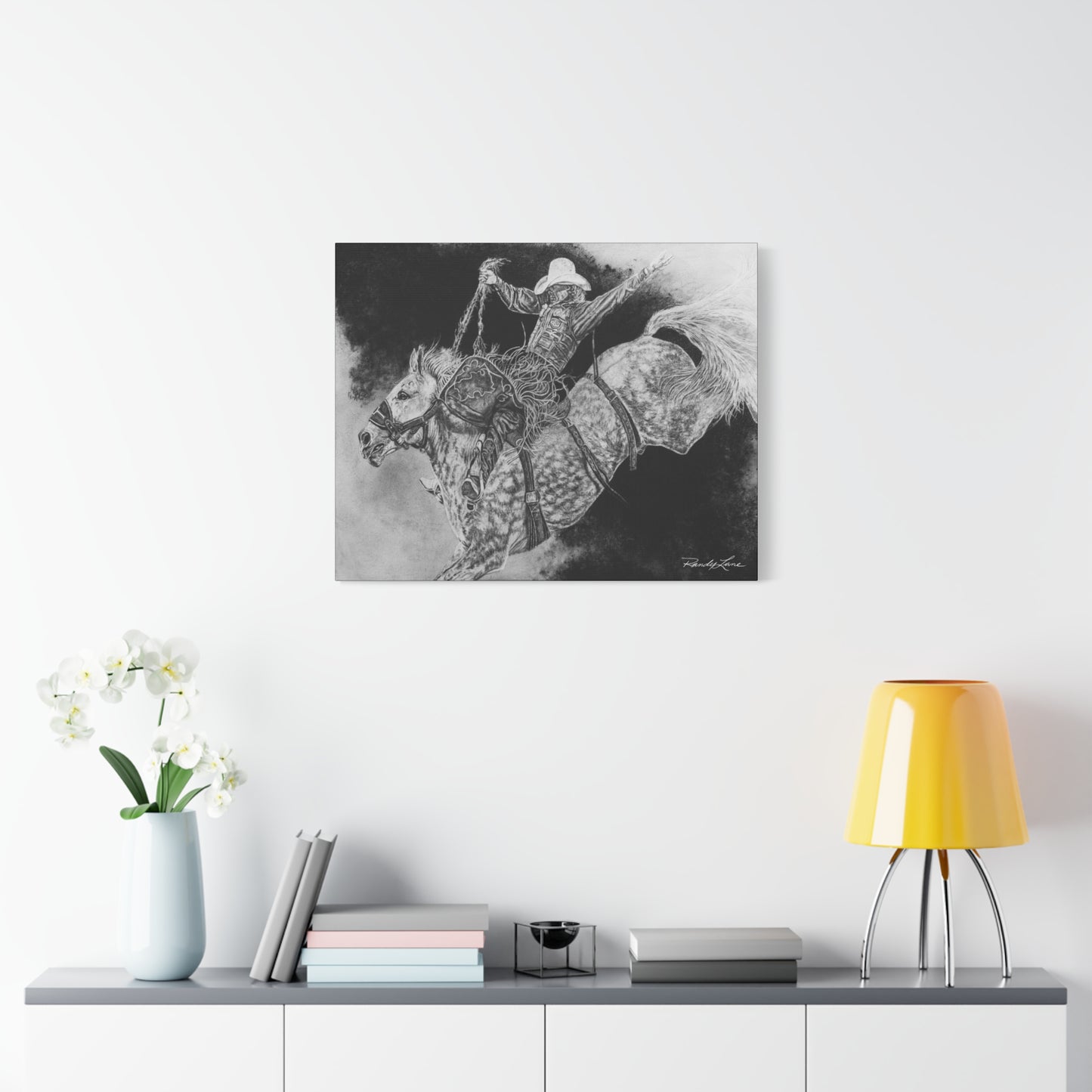 Big Grey, Rodeo Bareback Bronc Painting Canvas Wall Art — Western Rodeo Cowboy Print