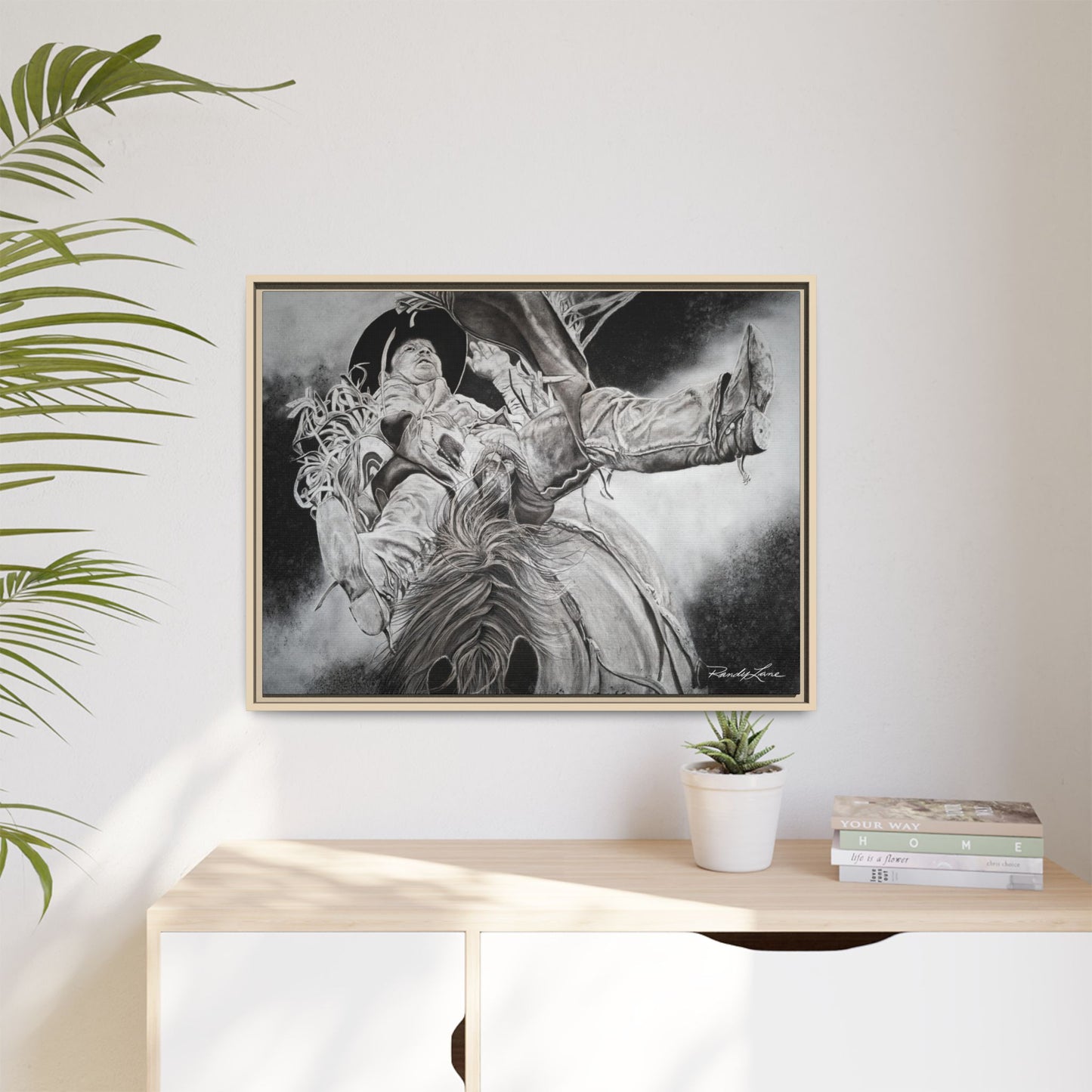 Battle Tested, Rodeo Bareback Rider Painting, Framed Matte Canvas Print