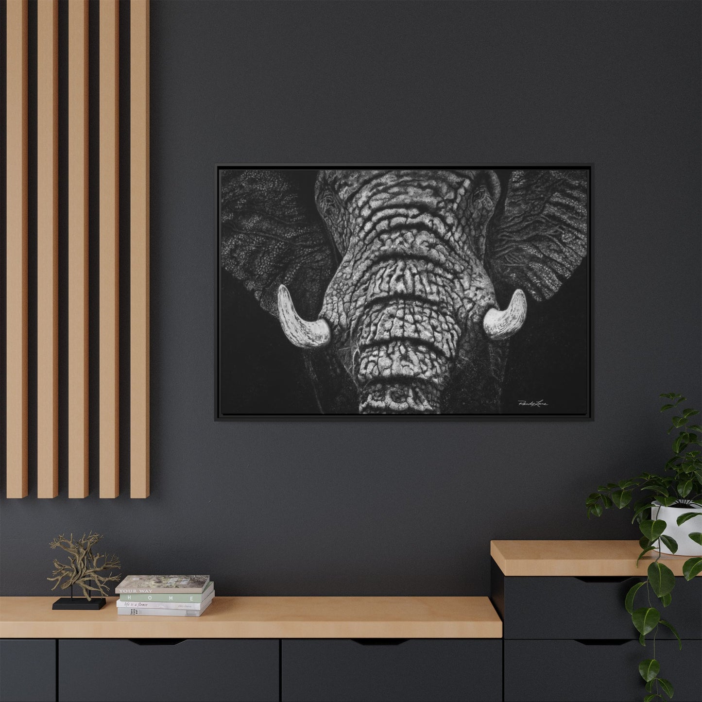 Ebony and Ivory, Elephant Portrait Framed Canvas Wall Art