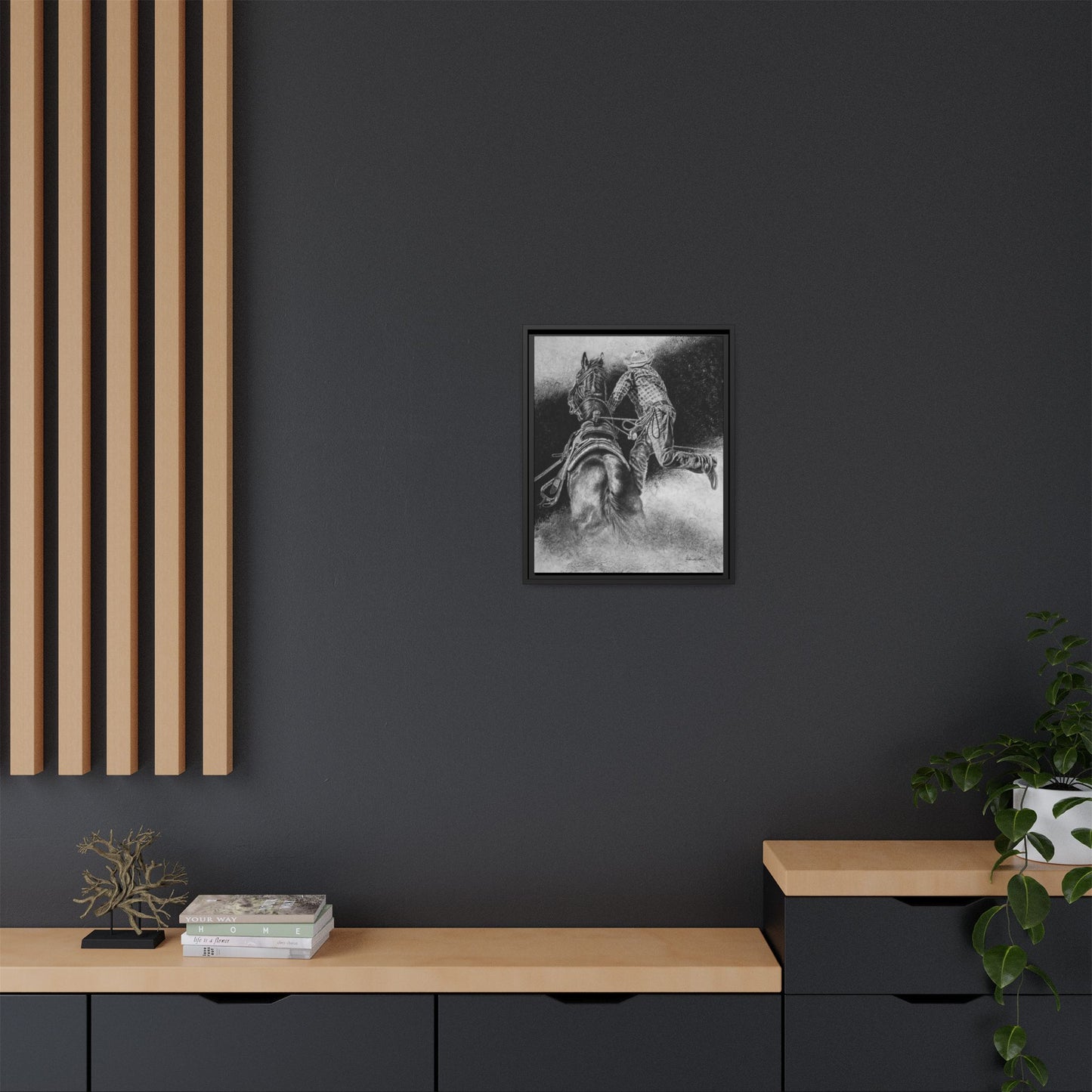 The Dismount. Steer Roper Framed Stretched Canvas Art