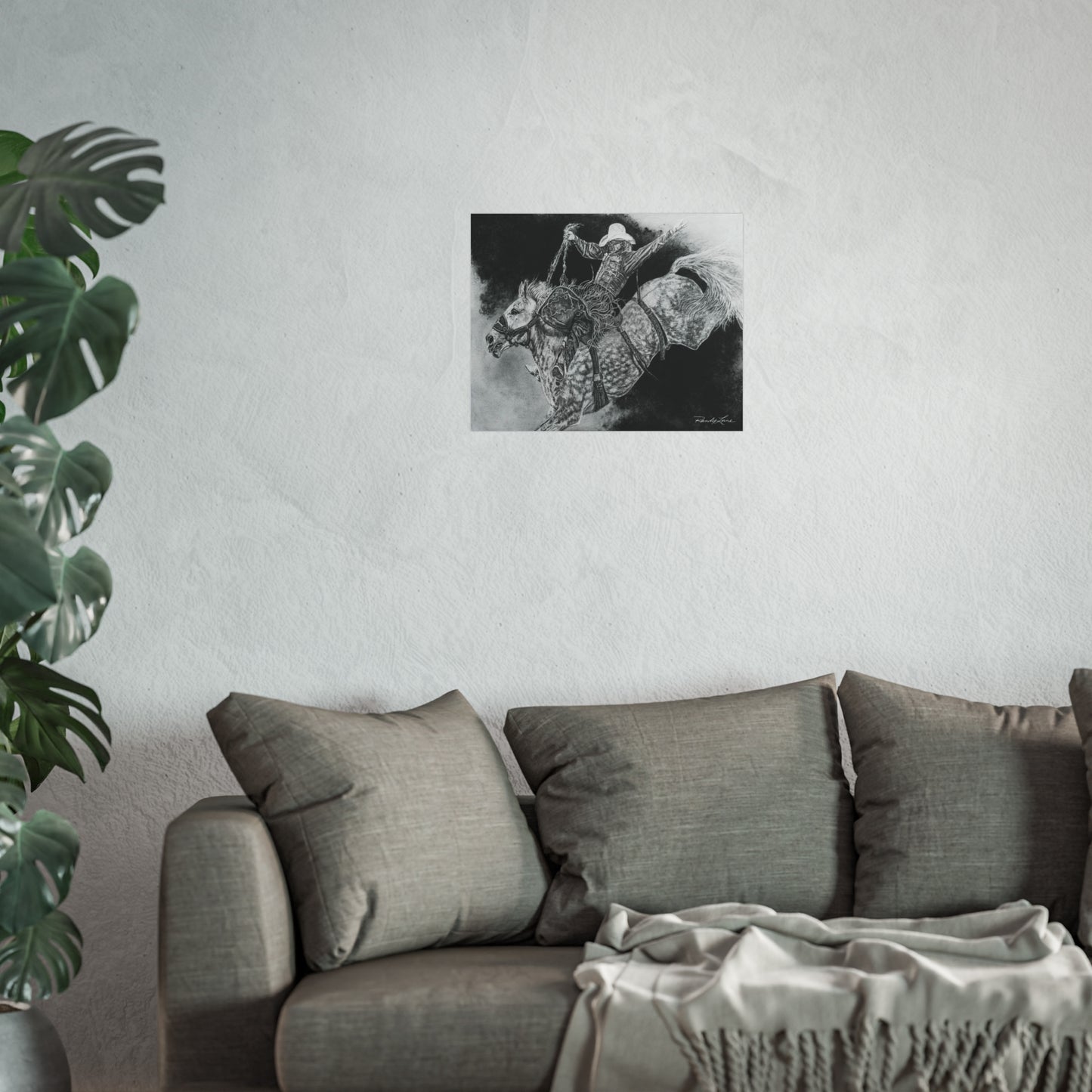 Big Grey, Rodeo Bareback Bronc Painting Fine Art Print