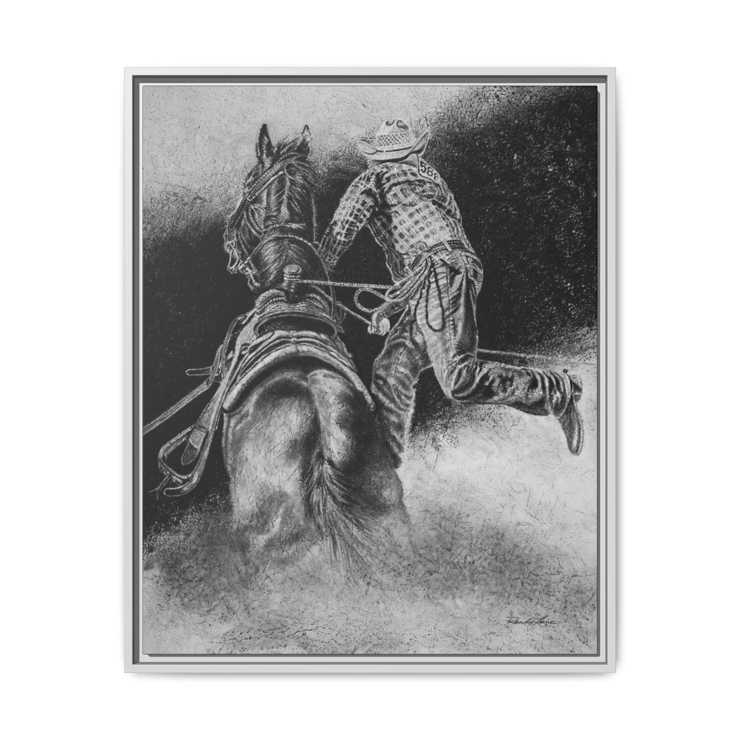 The Dismount. Steer Roper Framed Stretched Canvas Art