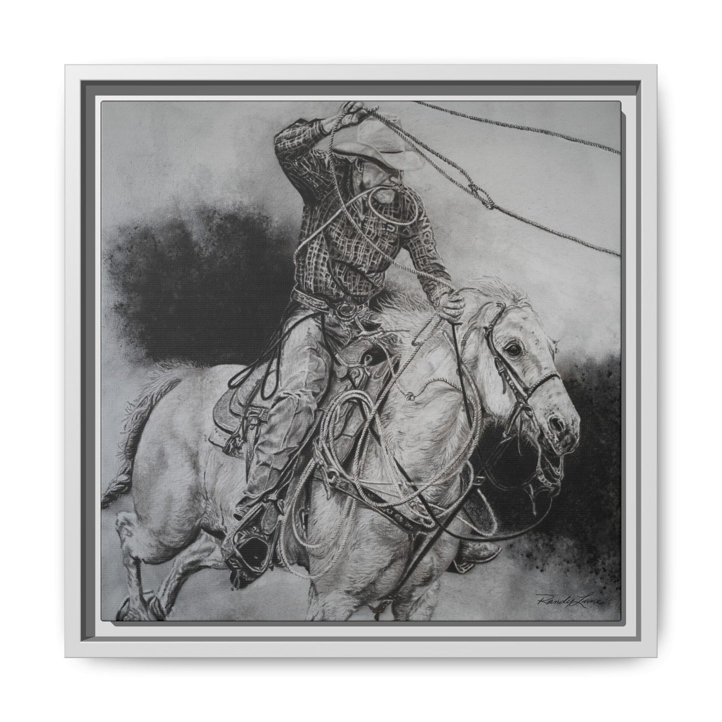 Let it Fly, Rodeo Tie-down Roper Painting, Matte Framed Stretched Canvas