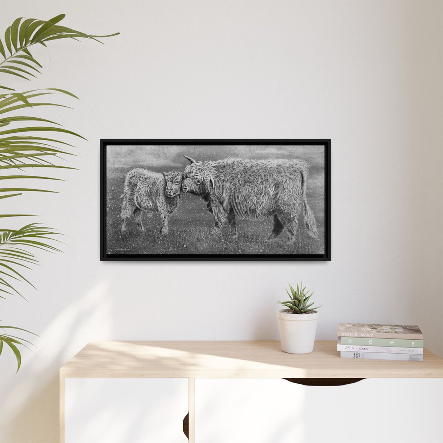 Highland Love, Highland Cattle Framed Canvas Art Print