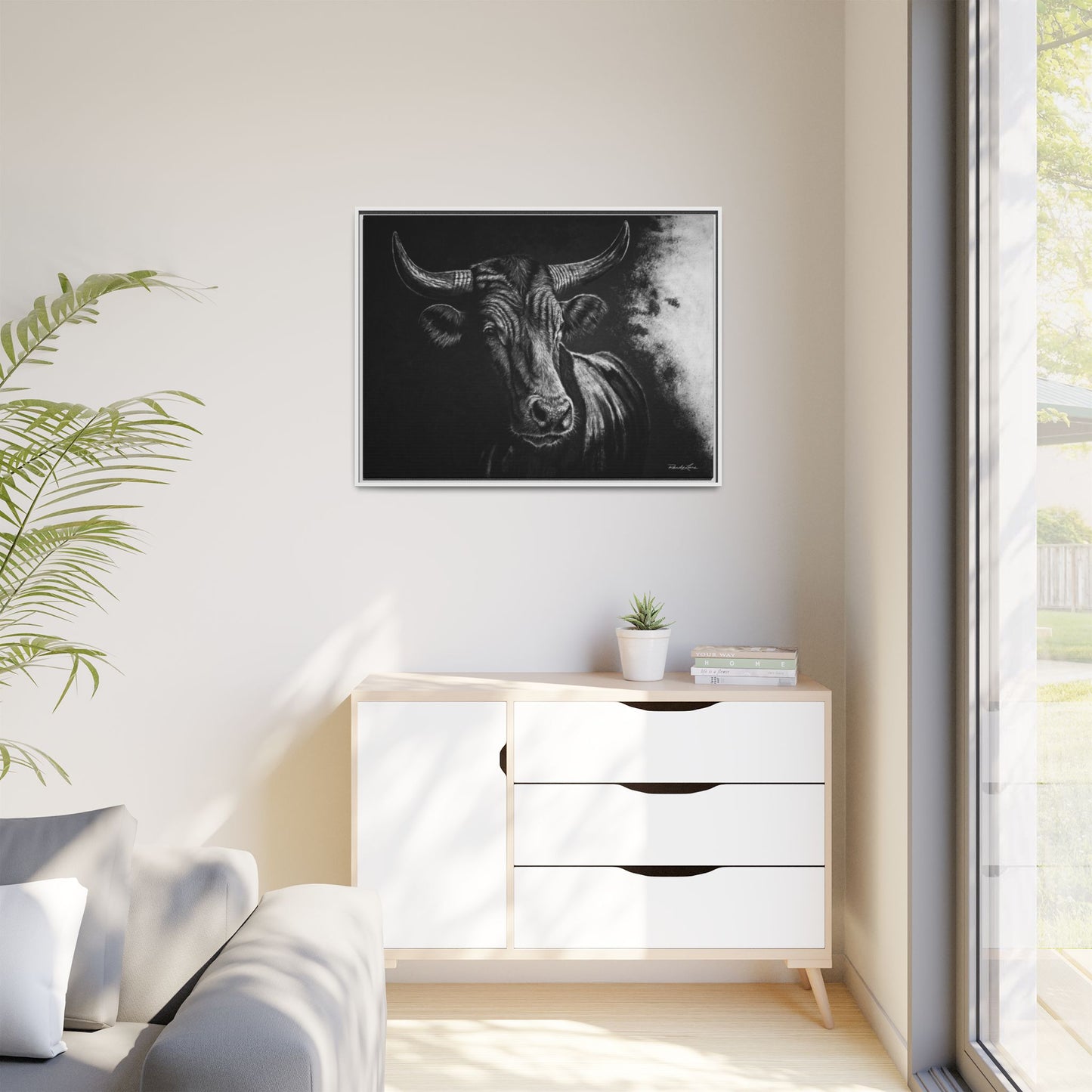 Stonebreaker. Bucking Bull Framed Stretch Matte Canvas Print