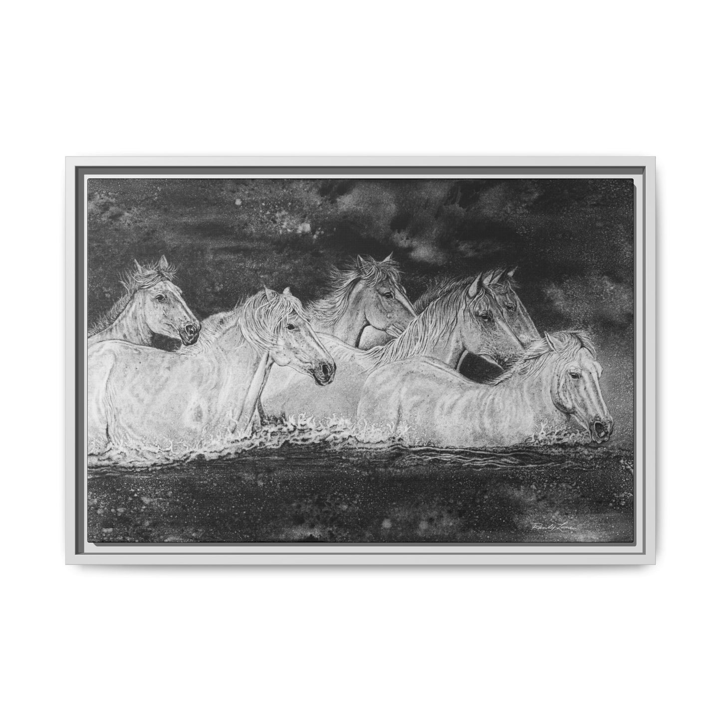Night Swim, Framed Horse Canvas Art
