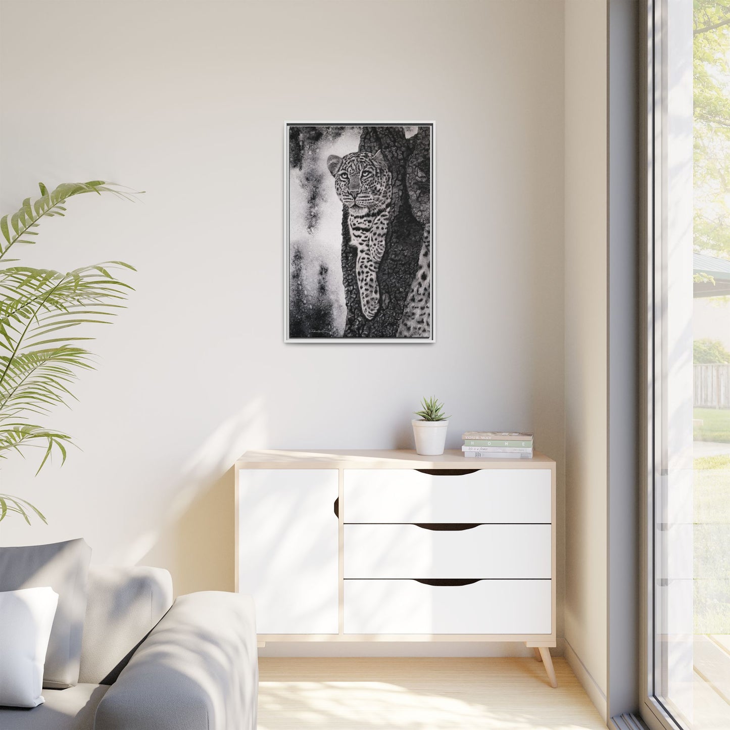 Tree Hugger, Leopard Framed Matte Canvas Wall Art