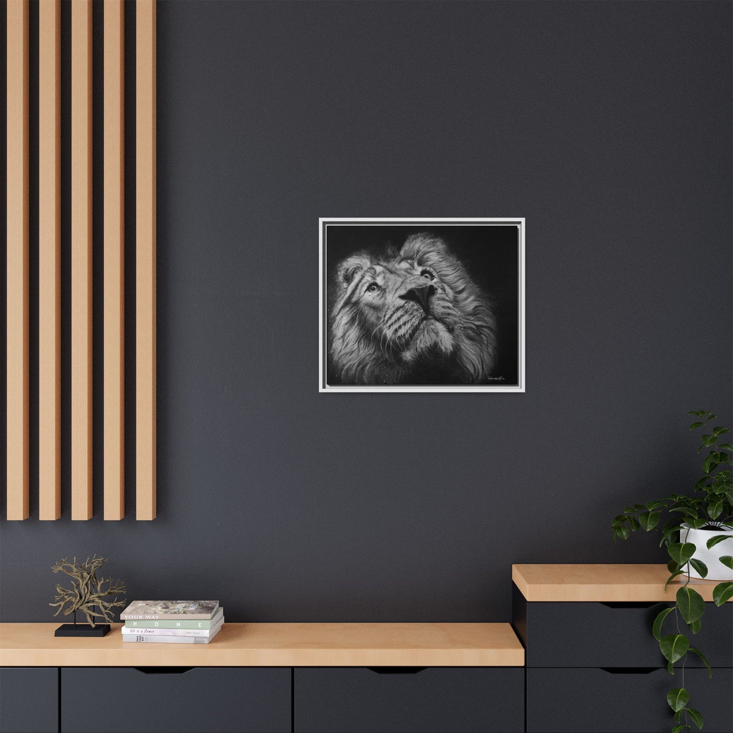 Renown, Framed Lion Canvas Art Print