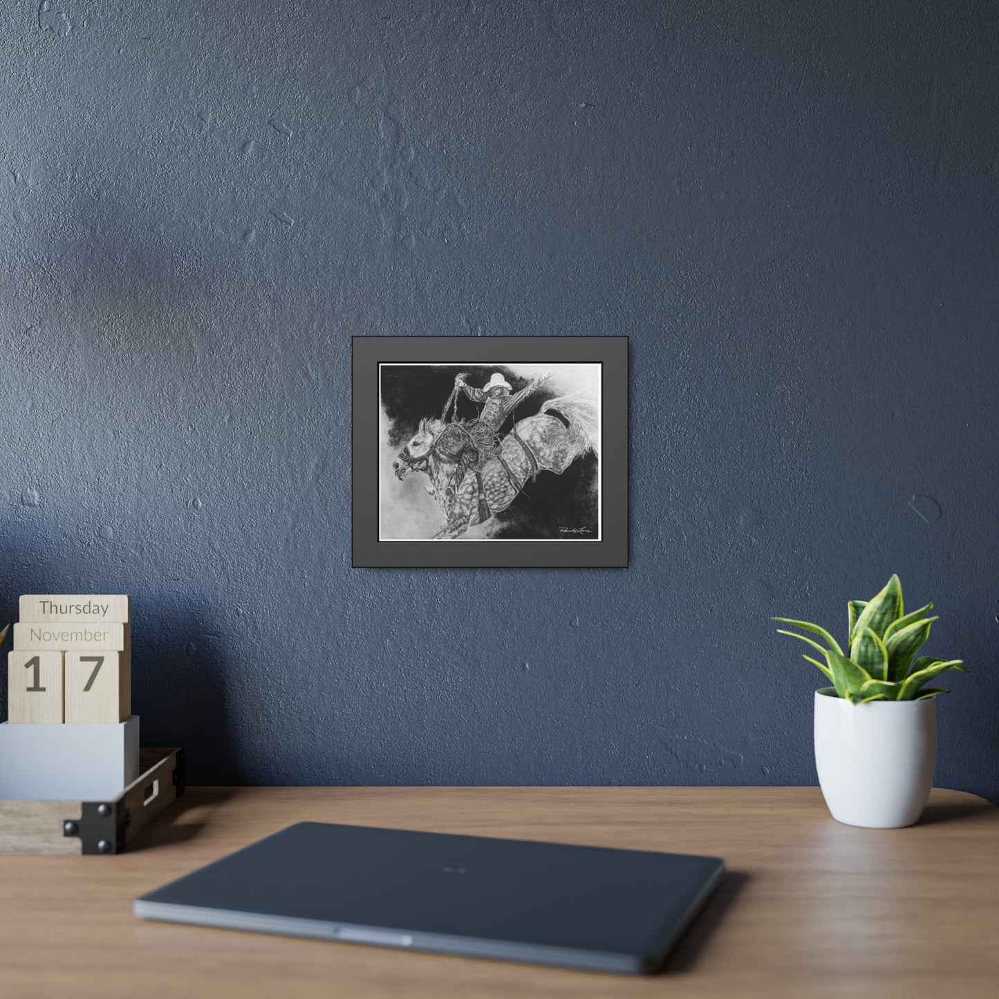 Big Grey, Rodeo Bareback Bronc Framed Fine Art Print — Western Cowboy Wall Art