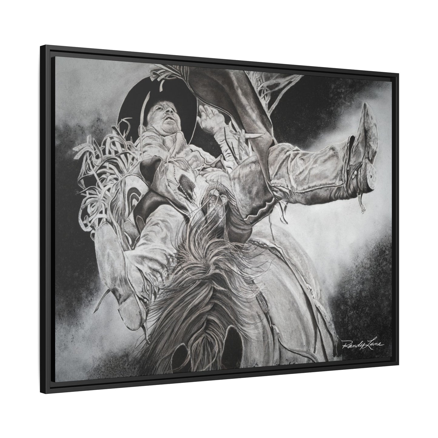 Battle Tested, Rodeo Bareback Rider Painting, Framed Matte Canvas Print