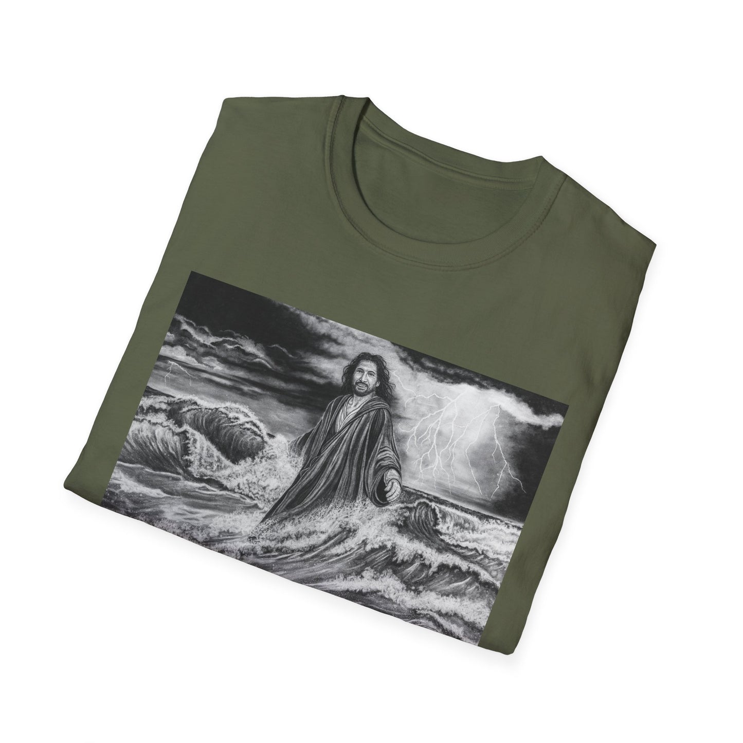 View from the Boat, Jesus Walking on Water Painting T-Shirt — Spiritual Christian Faith Tee