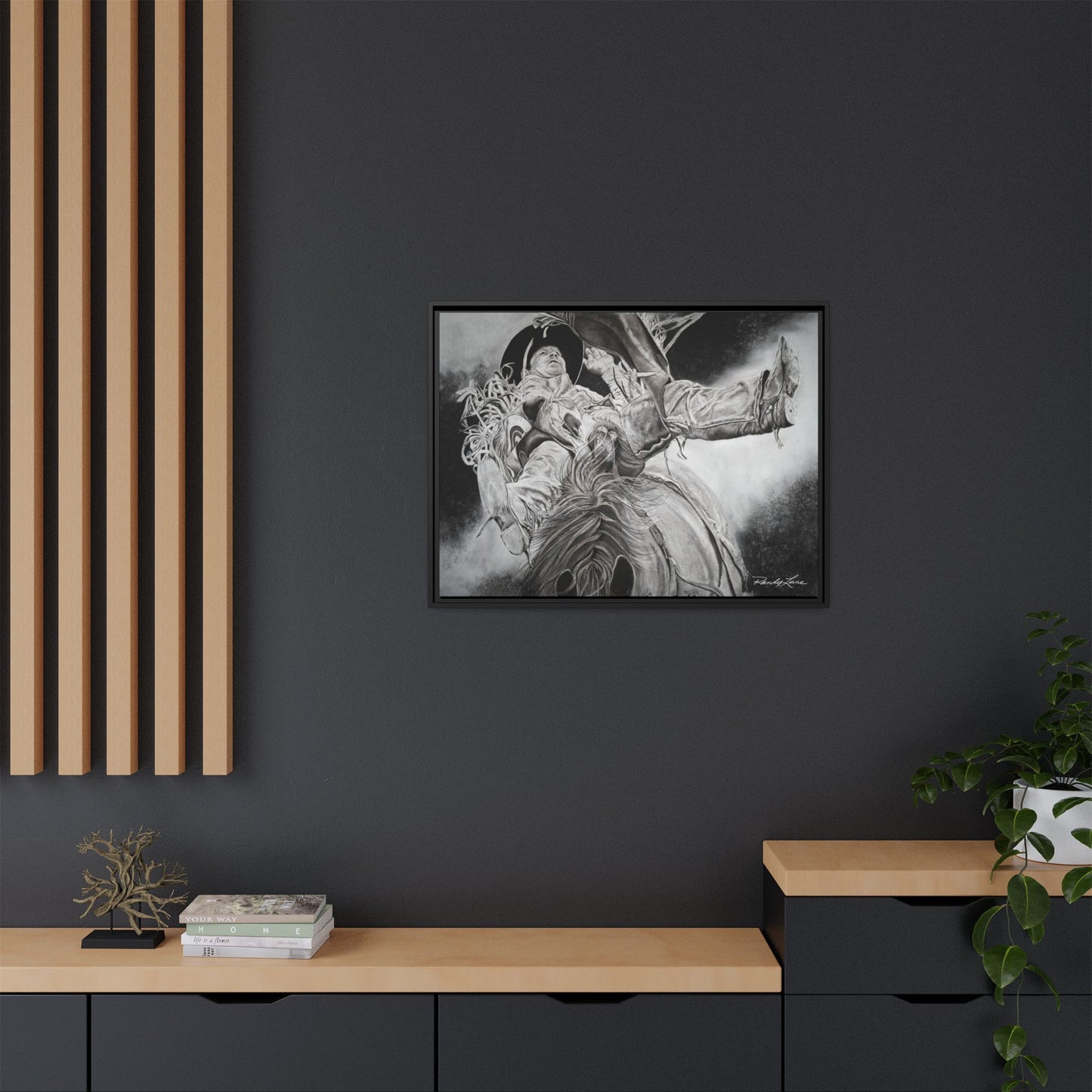 Battle Tested, Rodeo Bareback Rider Painting, Framed Matte Canvas Print