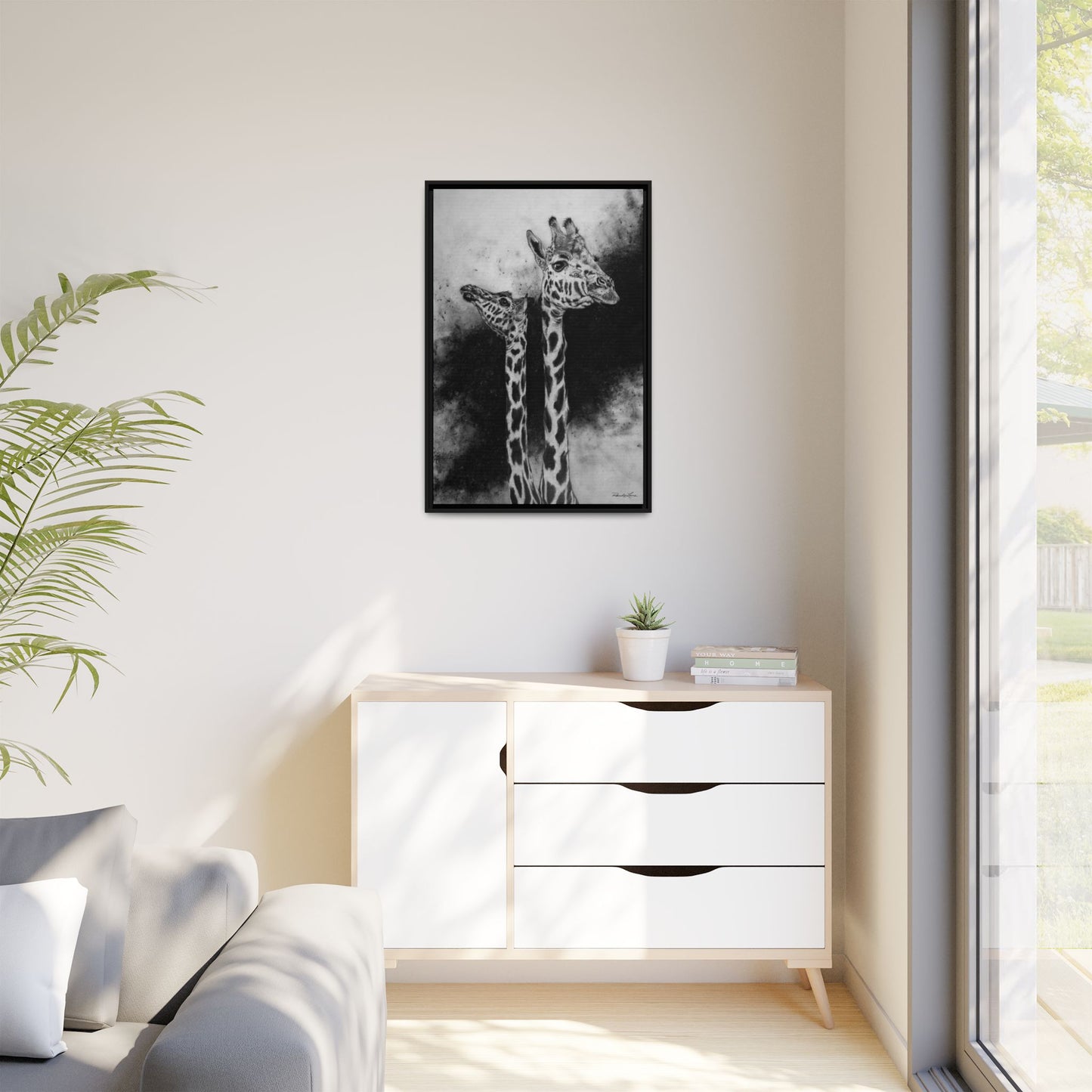 Grace in the Grasslands, Giraffe, Framed Matte Canvas Wall Decor