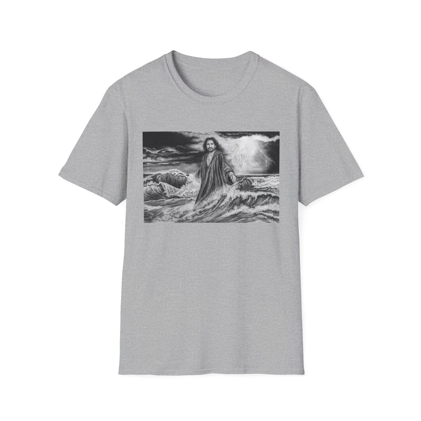 View from the Boat, Jesus Walking on Water Painting T-Shirt — Spiritual Christian Faith Tee
