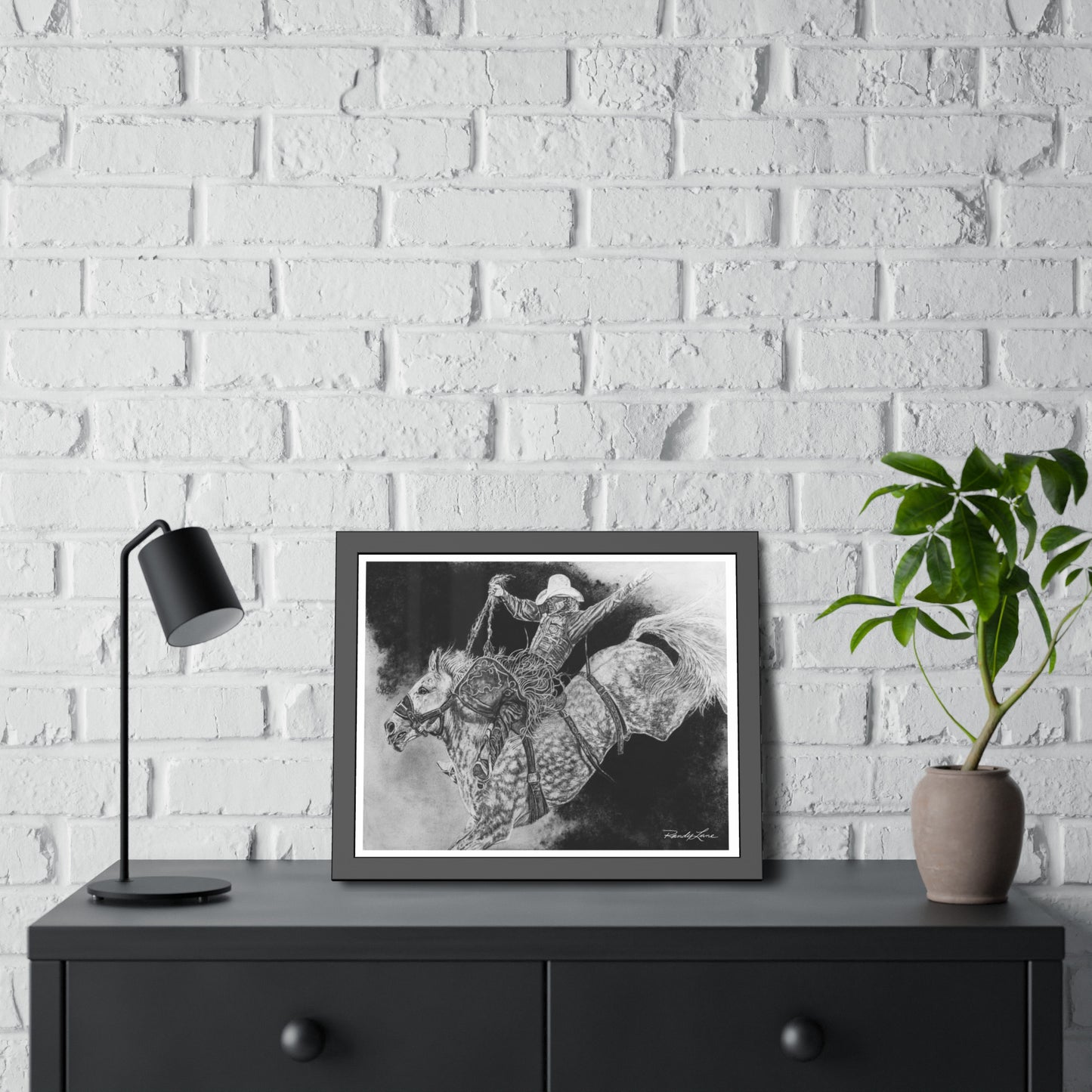 Big Grey, Rodeo Bareback Bronc Framed Fine Art Print — Western Cowboy Wall Art