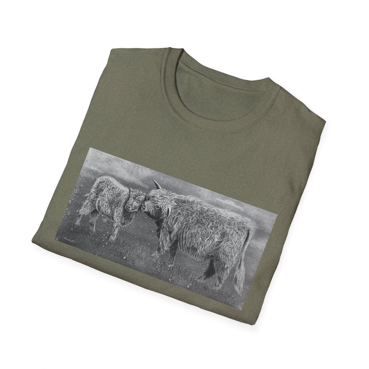 Highland Love, Highland Cow Print Unisex Softstyle T-Shirt