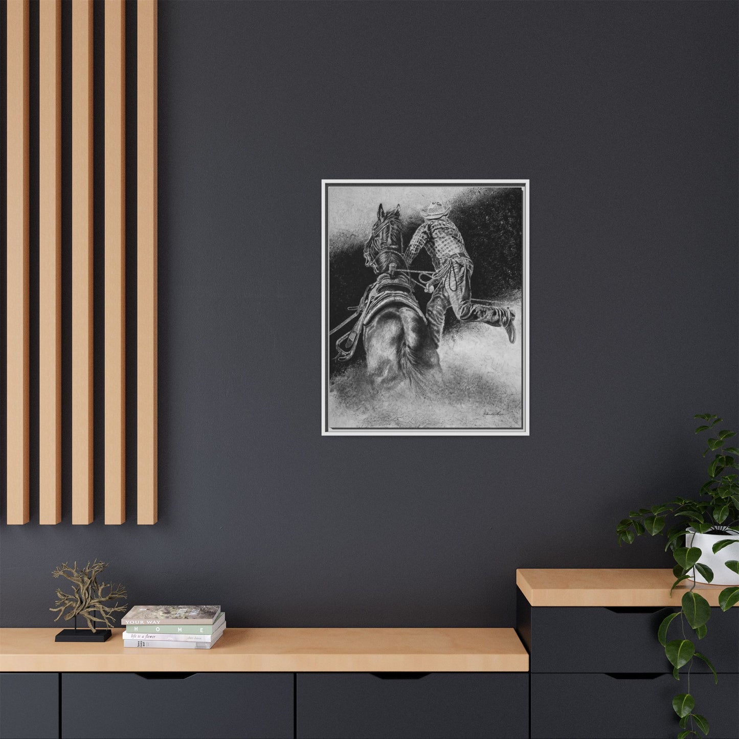 The Dismount. Steer Roper Framed Stretched Canvas Art