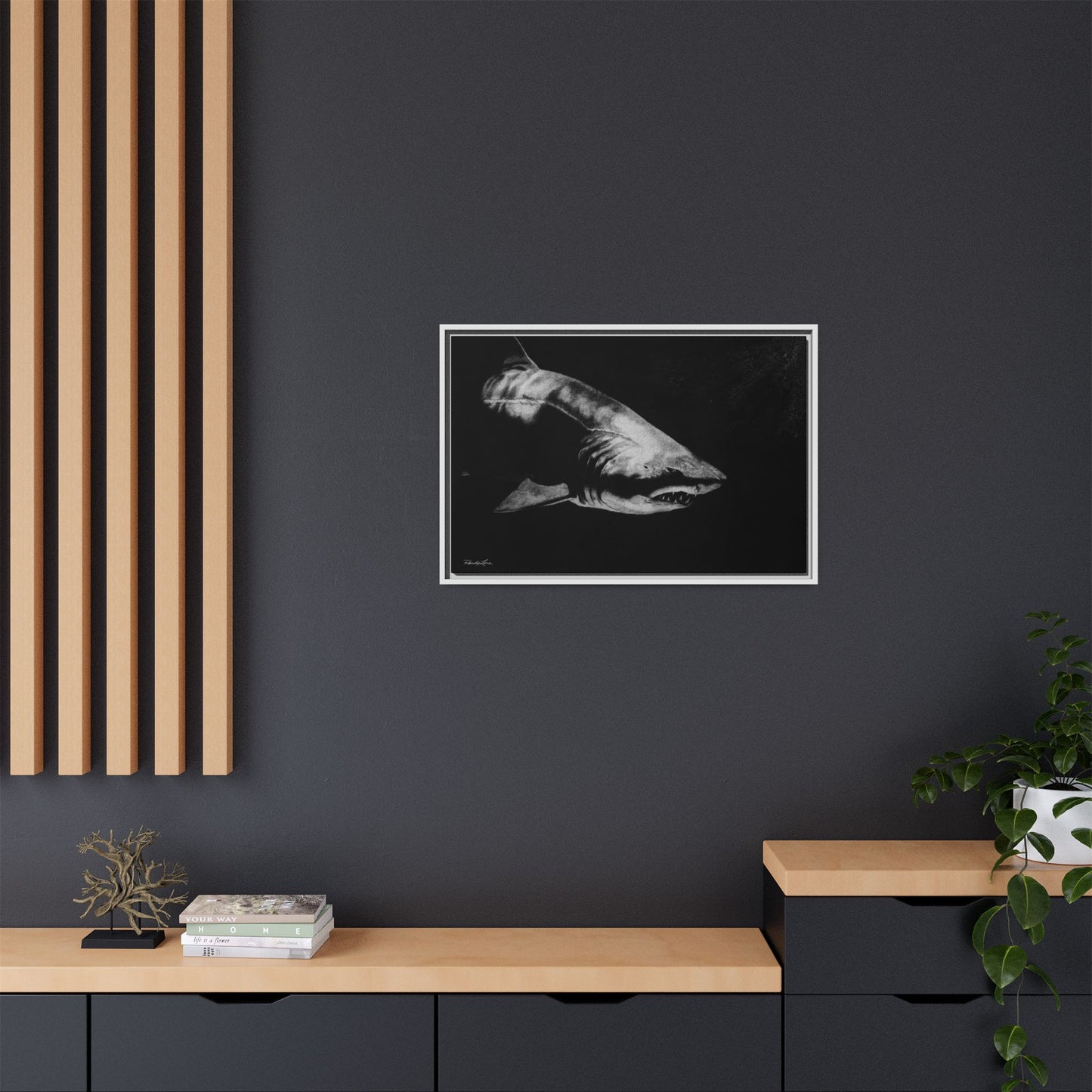 Below, Framed Shark Fine Art Print, Matte Canvas Wall Decor