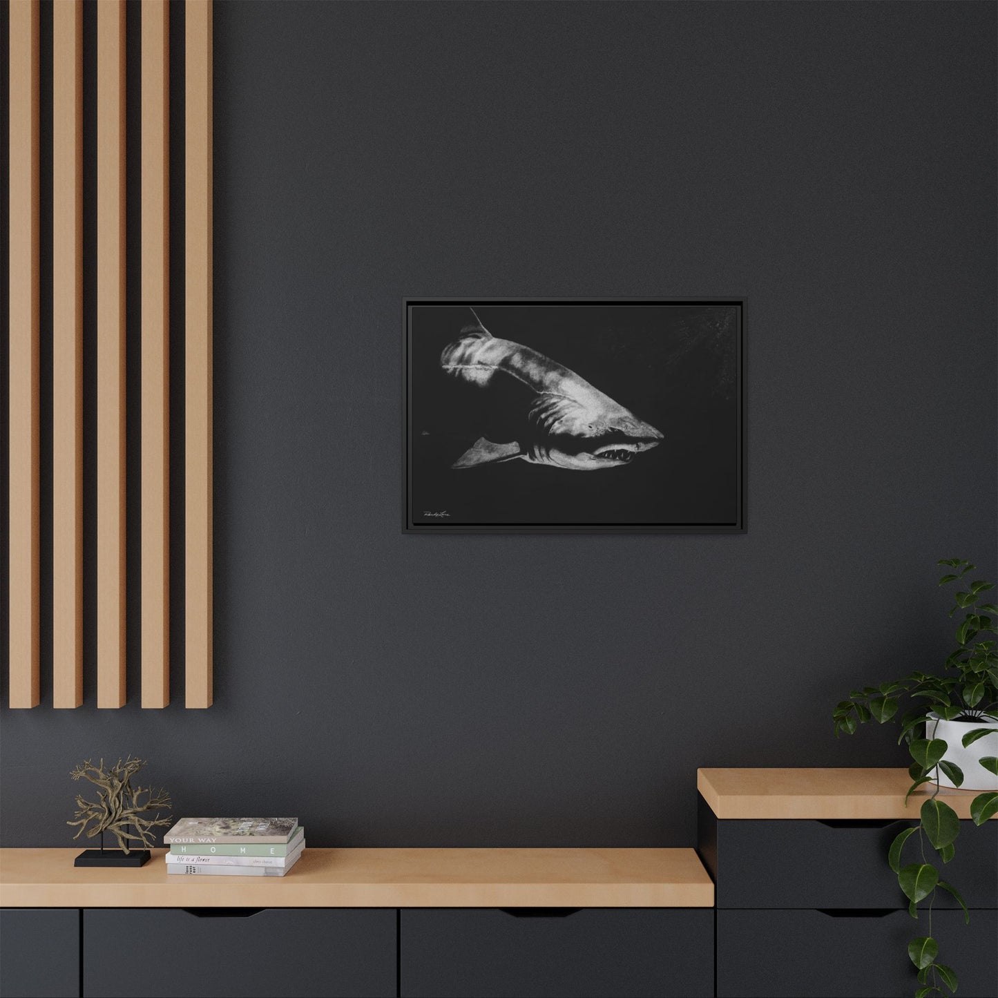 Below, Framed Shark Fine Art Print, Matte Canvas Wall Decor
