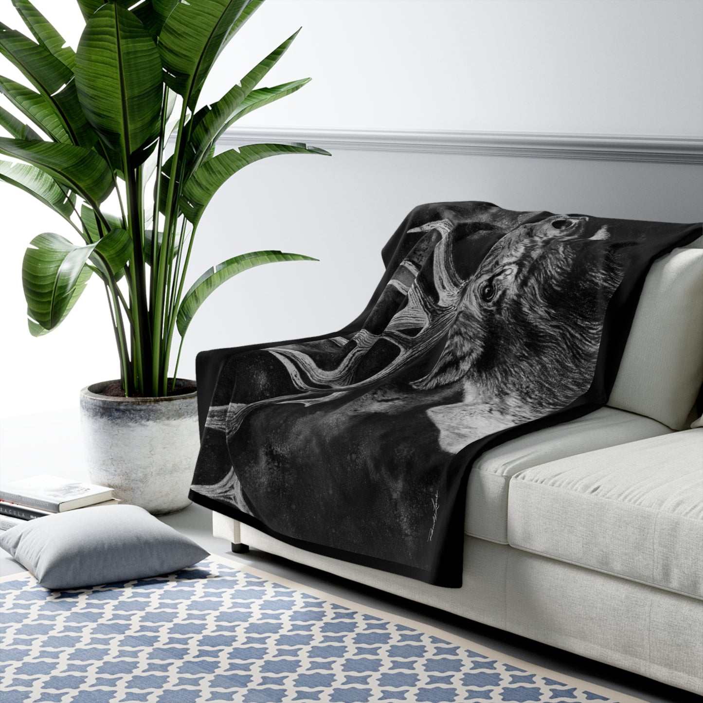 Gladiator, Cozy Sherpa Fleece Blanket with Elk Design