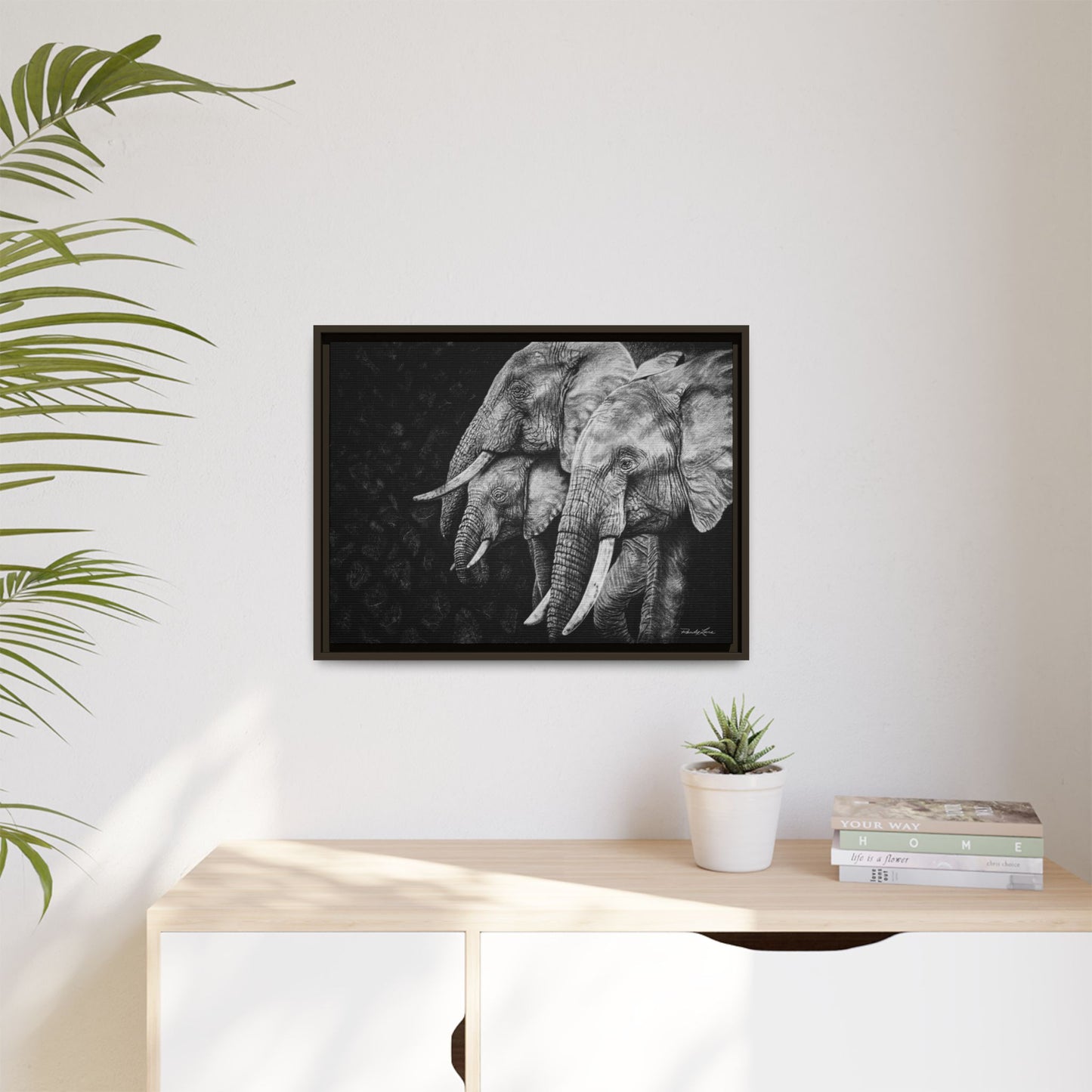 Brushland Bond. Elephant Art Framed Stretched Matte Canvas Print