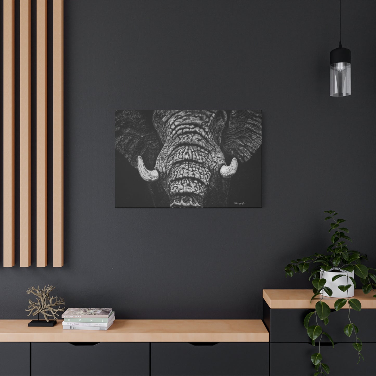 Ebony and Ivory, Stretched Canvas Wall Art Featuring Majestic Elephant
